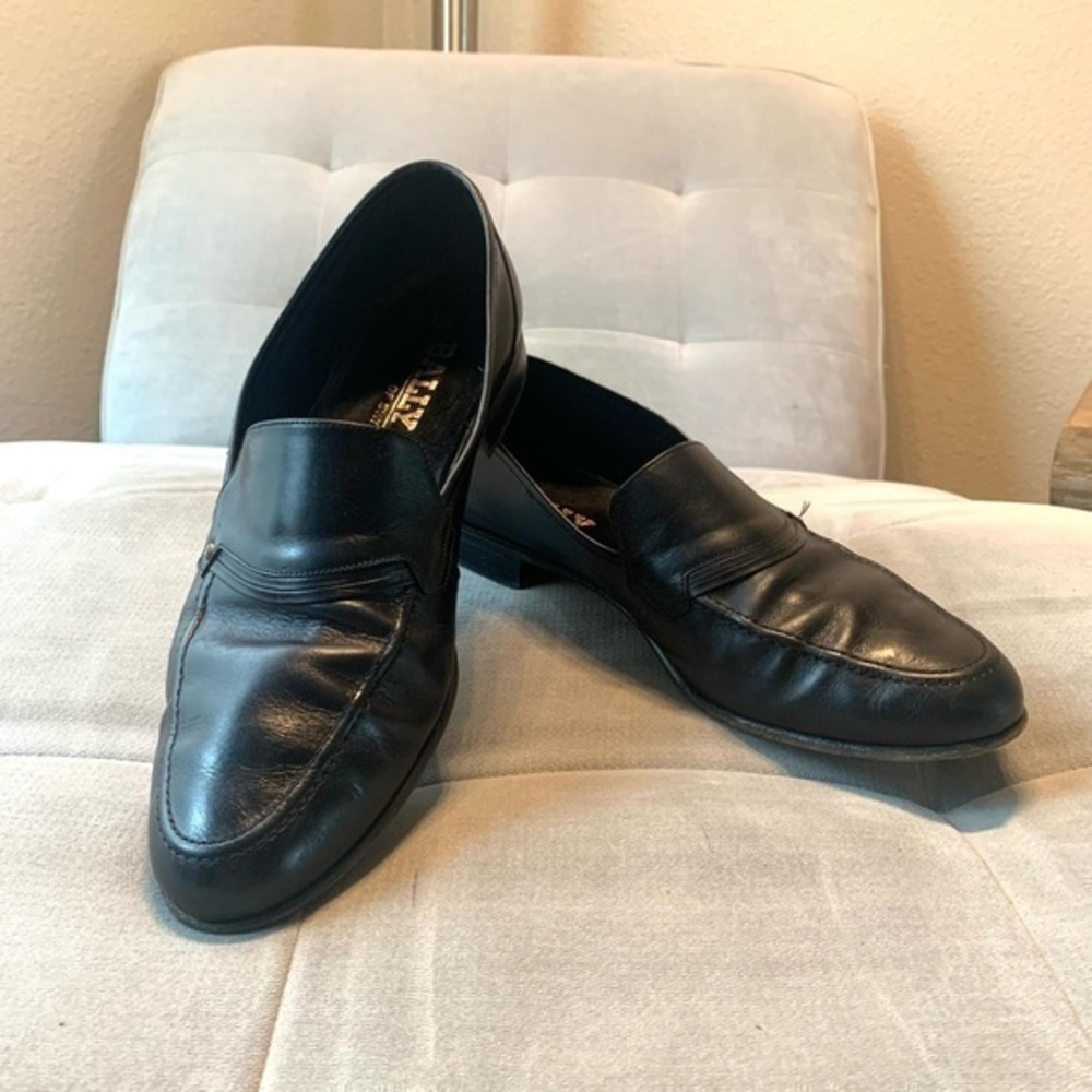 Bally Black Leather Loafers Slip on Dress Shoes Size 10
